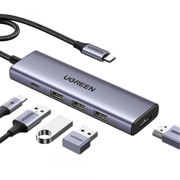 Ugreen USB-C Hub CM511 (15596), 3 X USB-A 3.0 - 1 x USB-C - 1 x HDMI, Grey