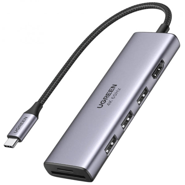 Ugreen USB-C Hub CM511 (60383), 3 x USB-A 3.2 - 1 x HDMI - 1 x SD - 1 x microSD, Grey