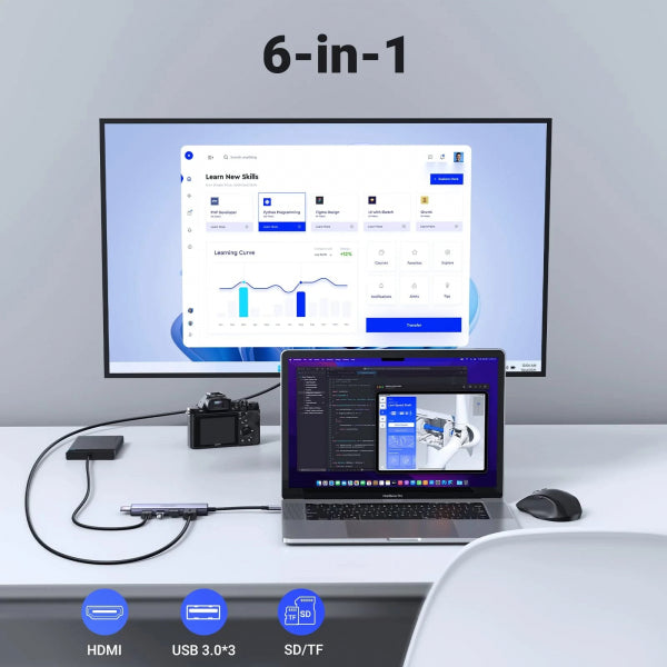 Ugreen USB-C Hub CM511 (60383), 3 x USB-A 3.2 - 1 x HDMI - 1 x SD - 1 x microSD, Grey