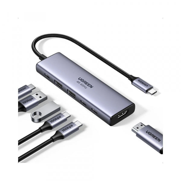 Ugreen USB-C Hub CM511 (35999), 2 x USB-A 3.2 - 3 x USB-C - 1 x HDMI, Grey