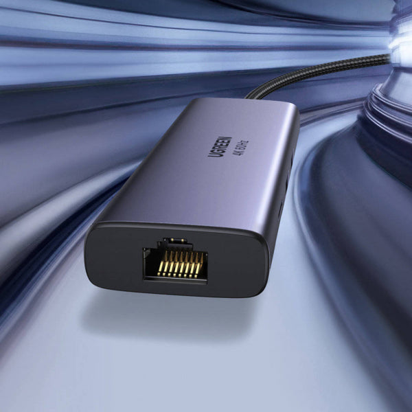 Ugreen USB-C Hub CM512 (60515), 2 x USB-A 3.0 - 1 x USB-C - 1 x HDMI - 1 x SD - 1 x microSD - 1 x RJ45, Grey