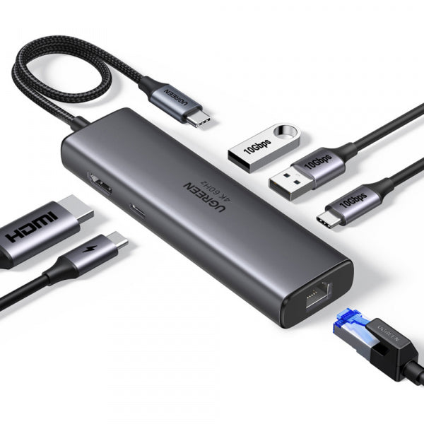 Ugreen USB-C Hub CM512 (45000), 2 x USB-A 3.2 - 2 x USB-C - 1 x HDMI - 1 x RJ45 - 1 x SD - 1 x microSD, Grey