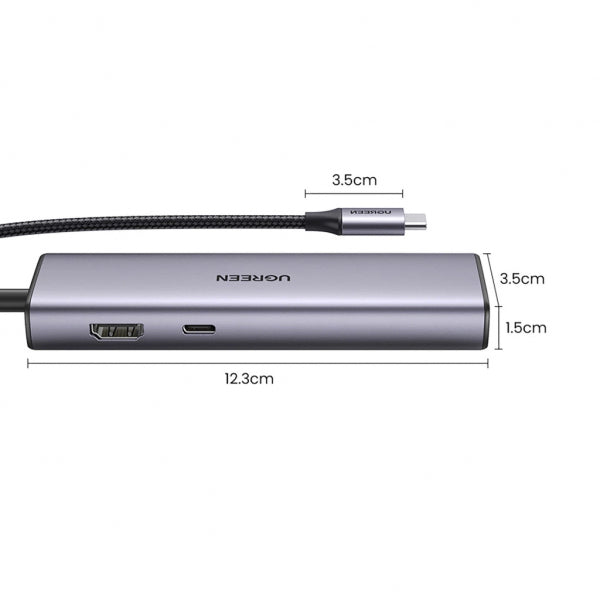 Ugreen USB-C Hub CM512 (90568), 2 x USB-A 3.0 - 1 x USB-C - 1 x HDMI - 1 x RJ45 - 1 x SD - 1 x microSD, Grey