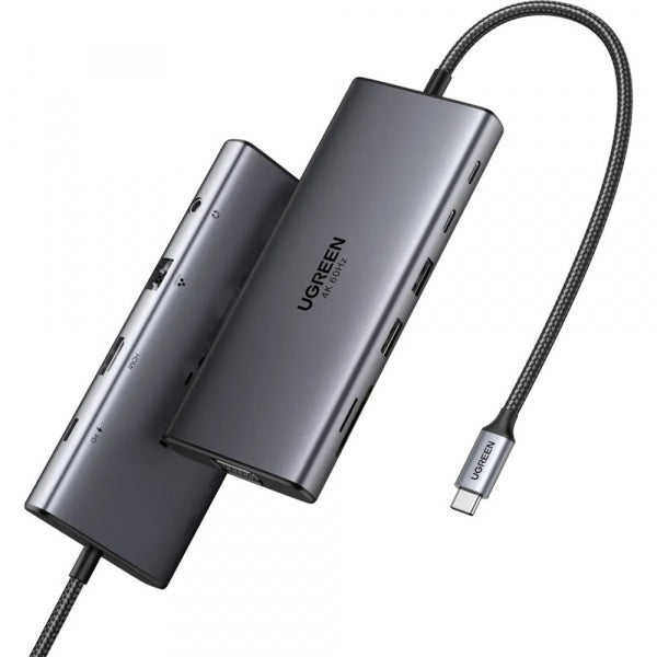Ugreen USB-C Hub CM639 (45520), 2 x USB-A 3.2 - 3 x USB-C - 1 x HDMI - 1 x VGA - 1 x Jack 3.5mm - 1 x RJ45 - 1 x SD - 1 x microSD, Grey