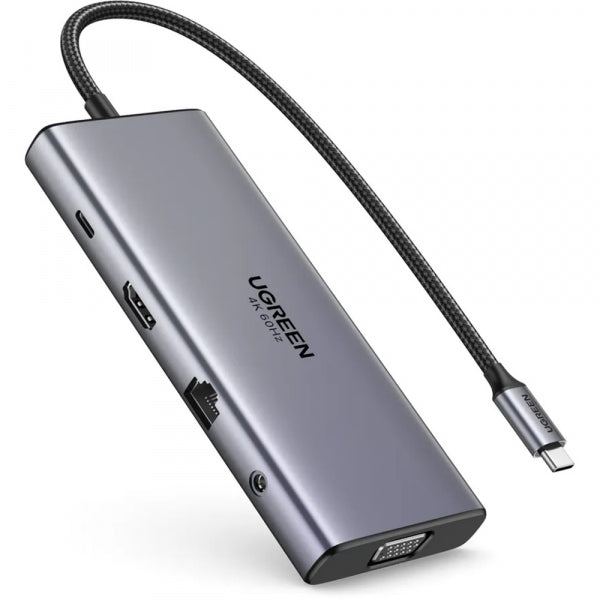 Ugreen USB-C Hub CM639 (45520), 2 x USB-A 3.2 - 3 x USB-C - 1 x HDMI - 1 x VGA - 1 x Jack 3.5mm - 1 x RJ45 - 1 x SD - 1 x microSD, Grey