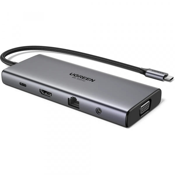 Ugreen USB-C Hub CM639 (45520), 2 x USB-A 3.2 - 3 x USB-C - 1 x HDMI - 1 x VGA - 1 x Jack 3.5mm - 1 x RJ45 - 1 x SD - 1 x microSD, Grey