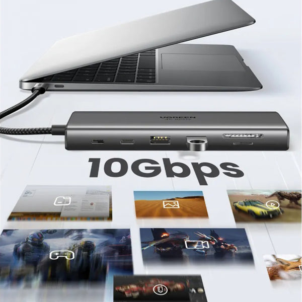 Ugreen USB-C Hub CM639 (45520), 2 x USB-A 3.2 - 3 x USB-C - 1 x HDMI - 1 x VGA - 1 x Jack 3.5mm - 1 x RJ45 - 1 x SD - 1 x microSD, Grey