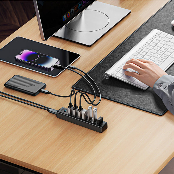 Orico USB Hub PW7U-U3, 7 x USB-A 3.0 - 1 x USB-C, Black