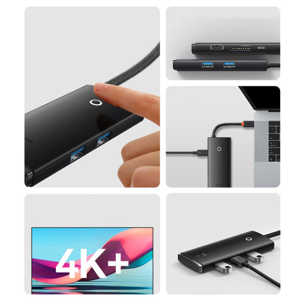 Baseus USB-C Hub Lite, 2 x USB-A 3.0 - 1 x USB-C - 1 x HDMI - 1 x SD - 1 x microSD, Black WKQX050101