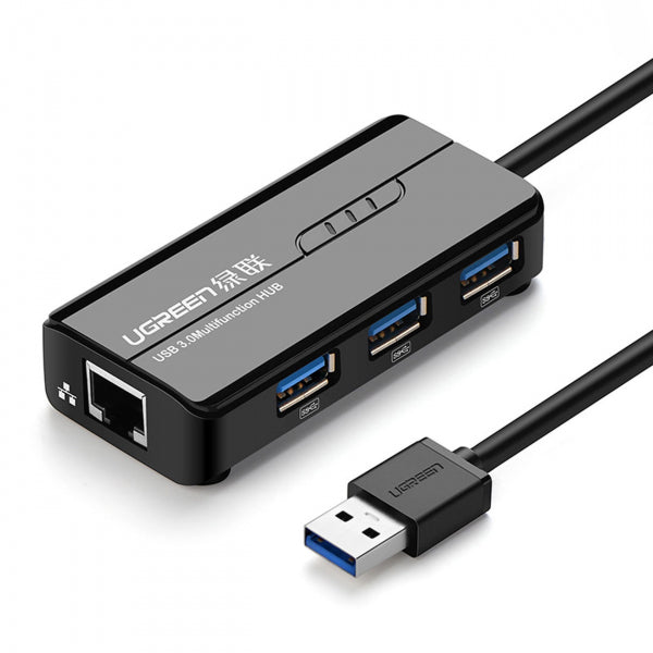 Ugreen USB Hub 20265, 3 x USB-A 3.0 - 1 x RJ45, Black