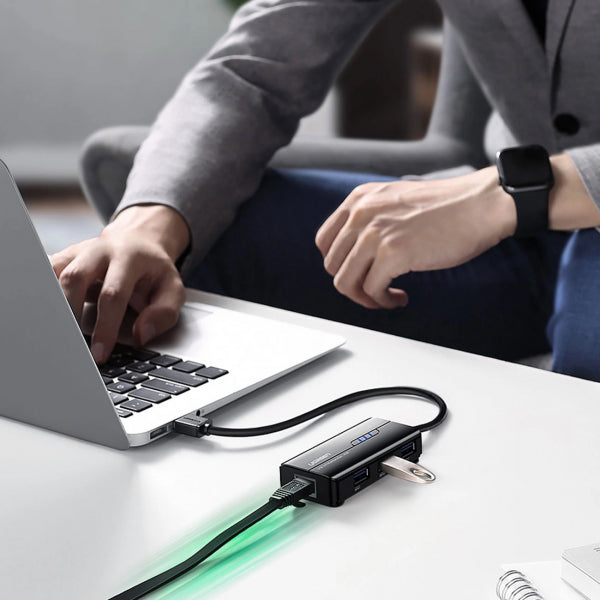 Ugreen USB Hub 20265, 3 x USB-A 3.0 - 1 x RJ45, Black