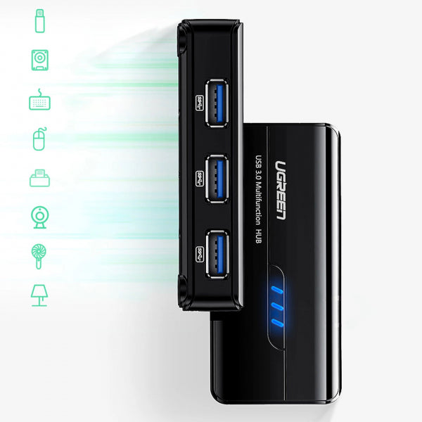 Ugreen USB Hub 20265, 3 x USB-A 3.0 - 1 x RJ45, Black