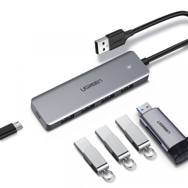 Ugreen USB Hub CM219, 4 x USB-A 3.0 - 1 x USB-C, Grey