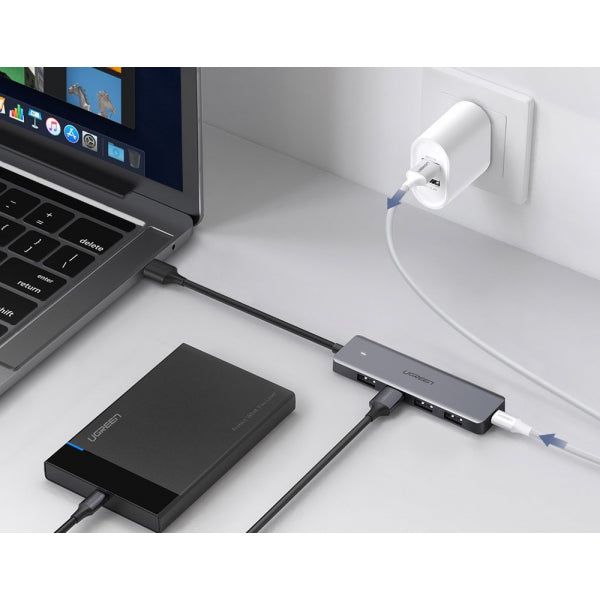 Ugreen USB Hub CM219, 4 x USB-A 3.0 - 1 x USB-C, Grey