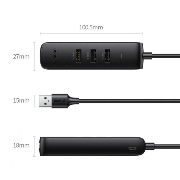 Ugreen USB Hub CM416, 4 x USB-A 3.0, 1m, Black