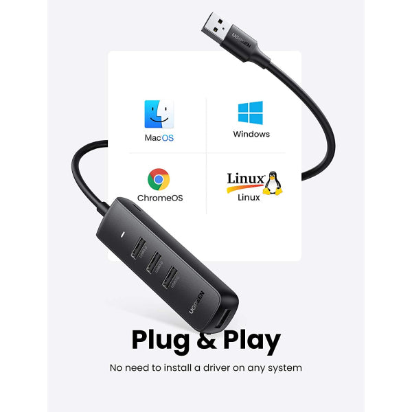 Ugreen USB Hub CM416, 4 x USB-A 3.0, 1m, Black