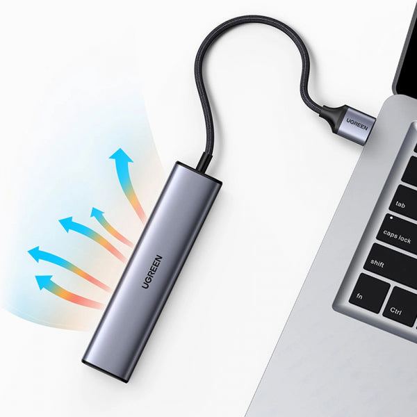 Ugreen USB Hub CM475, 3 x USB-A 3.0 - 1 x USB-C - 1 x RJ45, Grey