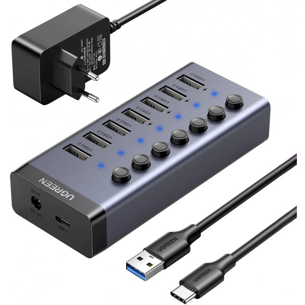 Ugreen USB Hub CM481, 7 x USB-A 3.0, Grey