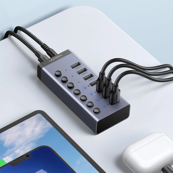 Ugreen USB Hub CM481, 7 x USB-A 3.0, Grey