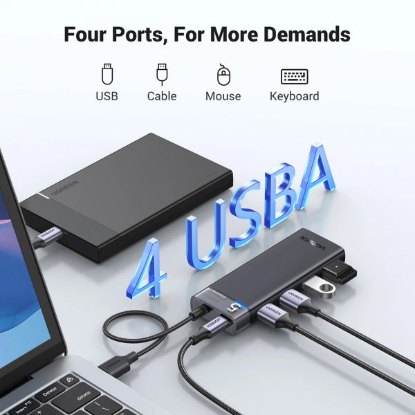 Ugreen USB Hub CM653, 4 x USB-A 3.0, Black