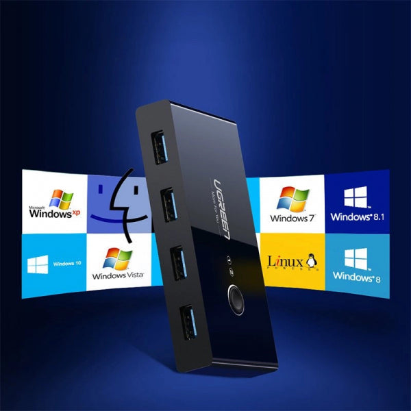 Ugreen USB Switch US216 (30768) Two Sharing Box, 4 x USB-A 3.0, Black