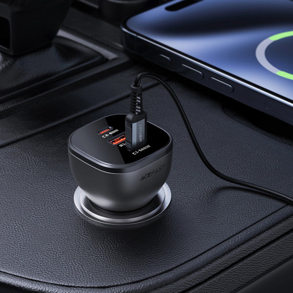 Acefast Car Charger B14, 165W, 5A, 1 x USB-A - 2 x USB-C, Black