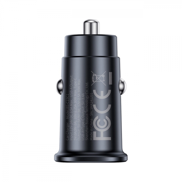 Baseus Car Charger GoTrip, 30W, 3A, 2 x USB-C, Black