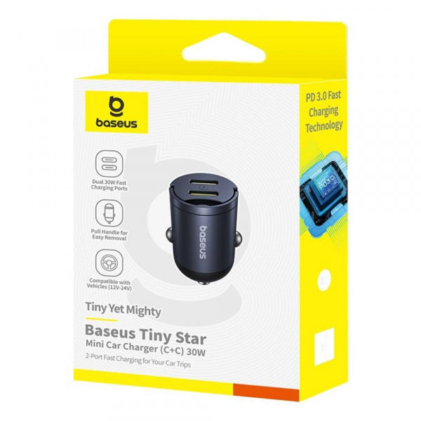 Baseus Car Charger Tiny Star, 30W, 3A, 2 x USB-C, Black C00035001121-03