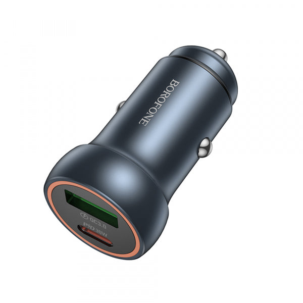 Borofone Car Charger BZ32A Fresh, 30W, 3A, 1 x USB-A - 1 x USB-C, Grey