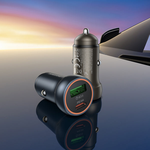 Borofone Car Charger BZ32A Fresh, 30W, 3A, 1 x USB-A - 1 x USB-C, Grey