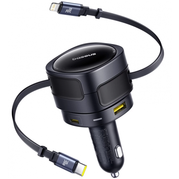 Baseus Car Charger Enjoyment Max, 90W, 3A, 1 x USB-A - 1 x USB-C, with USB-C / Lightning Cable, Black C00035507121-02