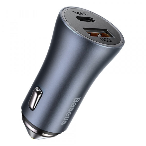 Baseus Car Charger Golden Contactor, 40W, 3A, 1 x USB-A - 1 x USB-C, with Lightning Cable, Grey TZCCJD-B0G