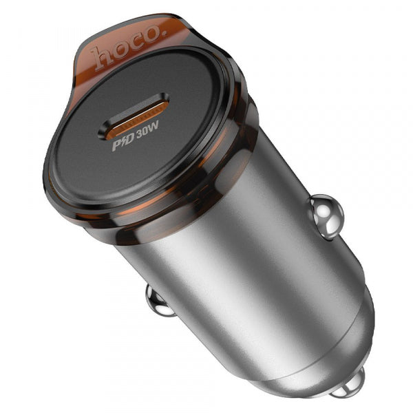 Hoco Car Charger NZ16B, 45W, 3A, 2 x USB-C, with Lightning Cable, Grey