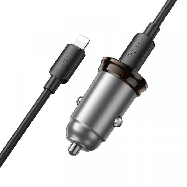 Hoco Car Charger NZ16, 30W, 3A, 1 x USB-C, with Lightning Cable, Grey