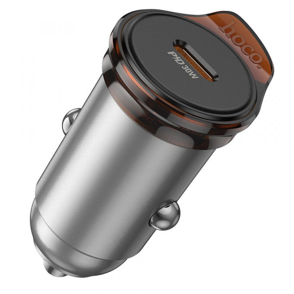 Hoco Car Charger NZ16B, 45W, 3A, 2 x USB-C, with Lightning Cable, Grey