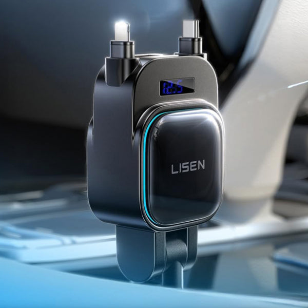 Lisen Car Charger Display, 96W, 3A, 1 x USB-A - 1 x USB-C, with USB-C / Lightning Cable, Black YL0224080017