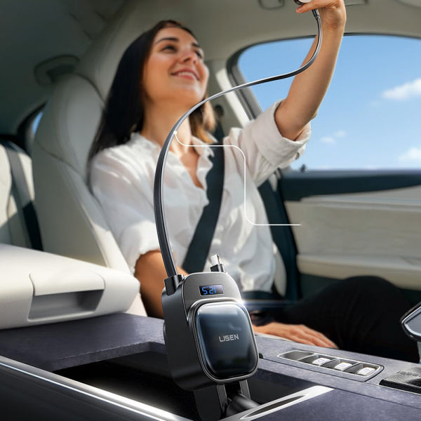 Lisen Car Charger Display, 96W, 3A, 1 x USB-A - 1 x USB-C, with USB-C / Lightning Cable, Black YL0224080017