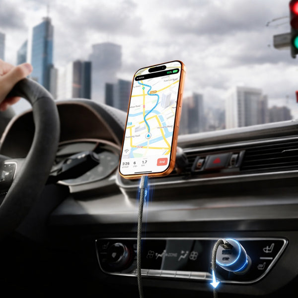 Lisen Car Charger 170W, 5A, 1 x USB-A - 2 x USB-C, with USB-C Cable, Black YL0224010001