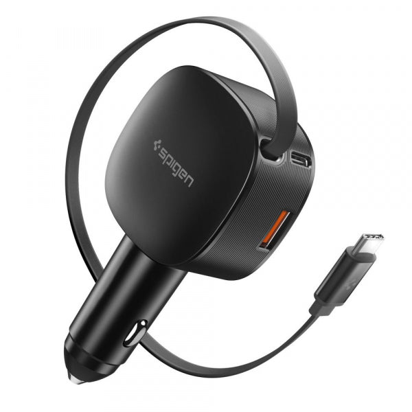 Spigen Car Charger EV603BT Essential, 60W, 3A, 1 x USB-A - 1 x USB-C, with USB-C Cable, Black ACP10515