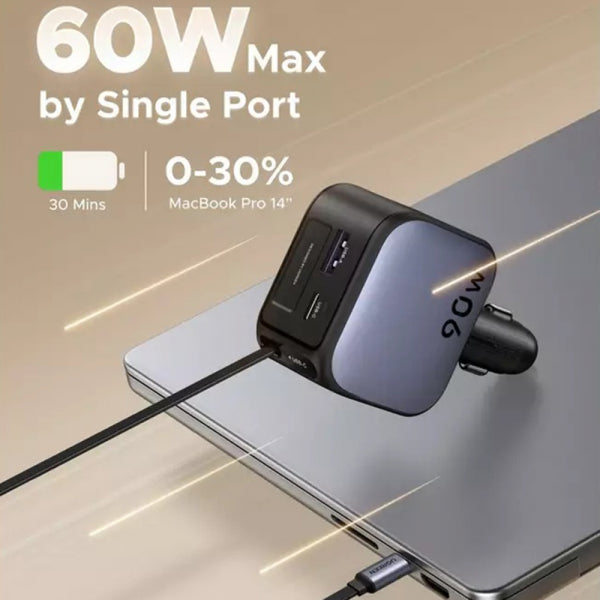 Ugreen Car Charger EC603, 90W, 6.1A, 1 x USB-A - 1 x USB-C, with USB-C Cable, Grey