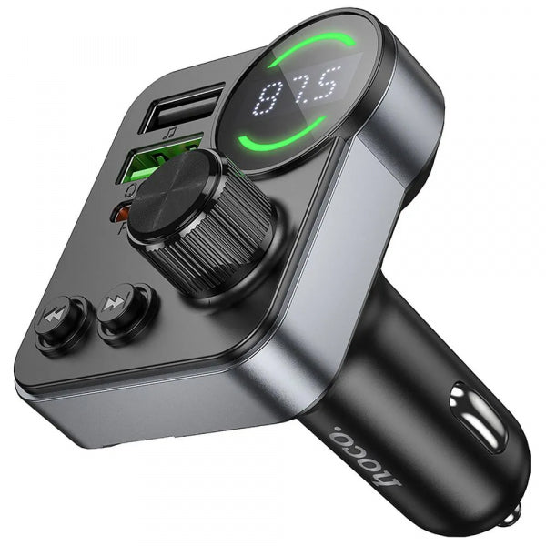 Hoco Bluetooth FM Transmitter and Car Charger E86, 2 x USB-A - 1 x USB-C - 1 x microSD, Black