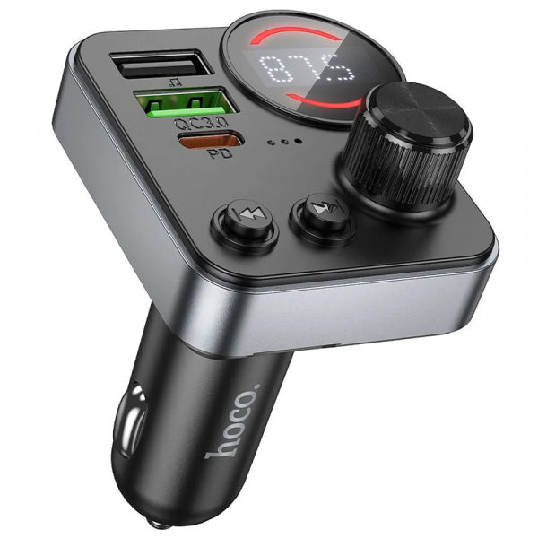 Hoco Bluetooth FM Transmitter and Car Charger E86, 2 x USB-A - 1 x USB-C - 1 x microSD, Black