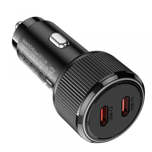 Hoco Car Charger NZ14B, 50W, 3A, 2 x USB-C, Black