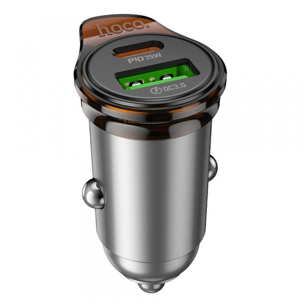Hoco Car Charger NZ16A, 43W, 3A, 1 x USB-A - 1 x USB-C, Grey
