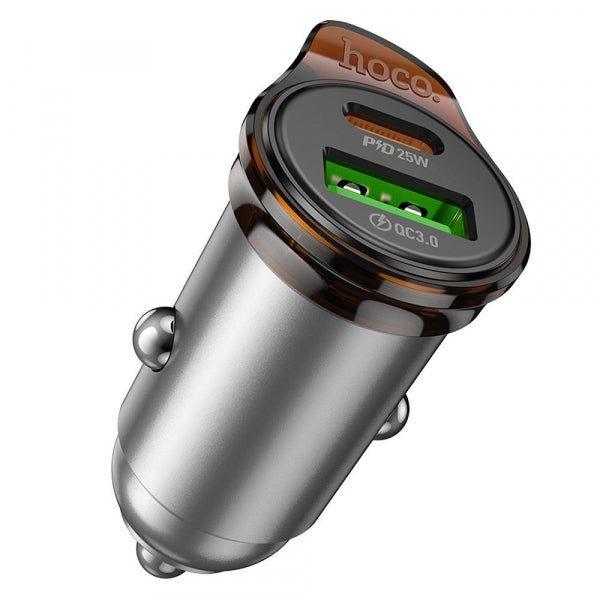 Hoco Car Charger NZ16A, 43W, 3A, 1 x USB-A - 1 x USB-C, Grey