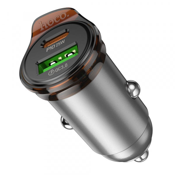 Hoco Car Charger NZ16A, 43W, 3A, 1 x USB-A - 1 x USB-C, Grey
