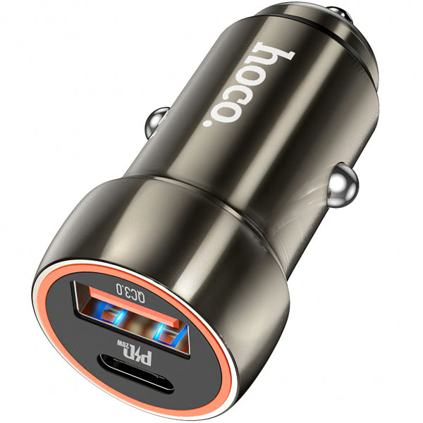 Hoco Car Charger Z46A, 20W, 3A, 1 x USB-A - 1 x USB-C, Grey