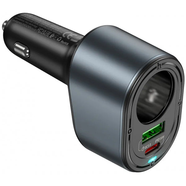 Hoco Car Charger Z56, 35W, 3A, 1 x USB-A - 1 x USB-C - 1 x Extender, Black