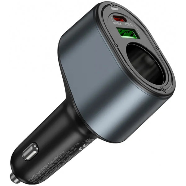Hoco Car Charger Z56, 35W, 3A, 1 x USB-A - 1 x USB-C - 1 x Extender, Black