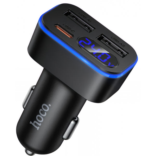 Hoco Car Charger Z63A Display, 42W, 3A, 1 x USB-C - 2 x USB-A, Black